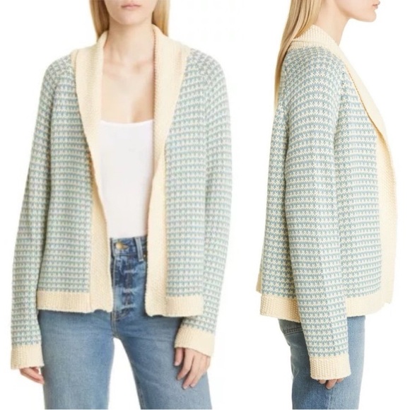 THE GREAT. The Minicheck Lodge Cardigan in Morning Sky - Picture 3 of 13